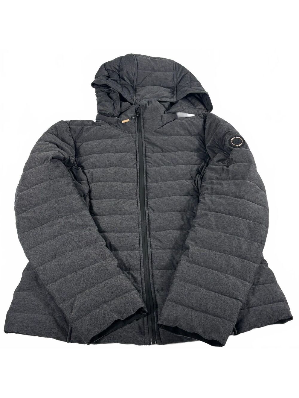Nautica Women's Gray Charcoal Mélange Stretch Hooded Packable Puffer Jacket M